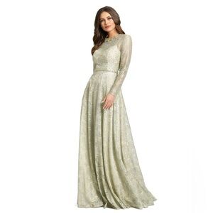 Mac Duggal 49188 NWT LONG SLEEVE FLORAL LACE GOWN
